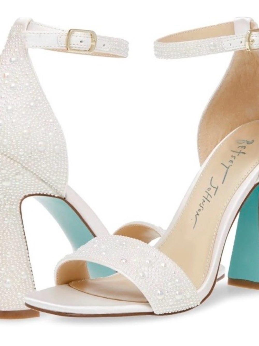Blue By Betsey Johnson Dani Heels Sandals Pearl Size 9.5 Bride Wedding Prom New